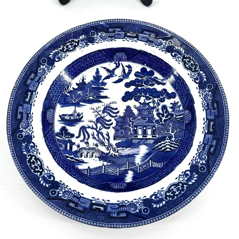 Bisto England Blue Willow Transferware Dinner Plate Antique Chinoiserie 10.5 